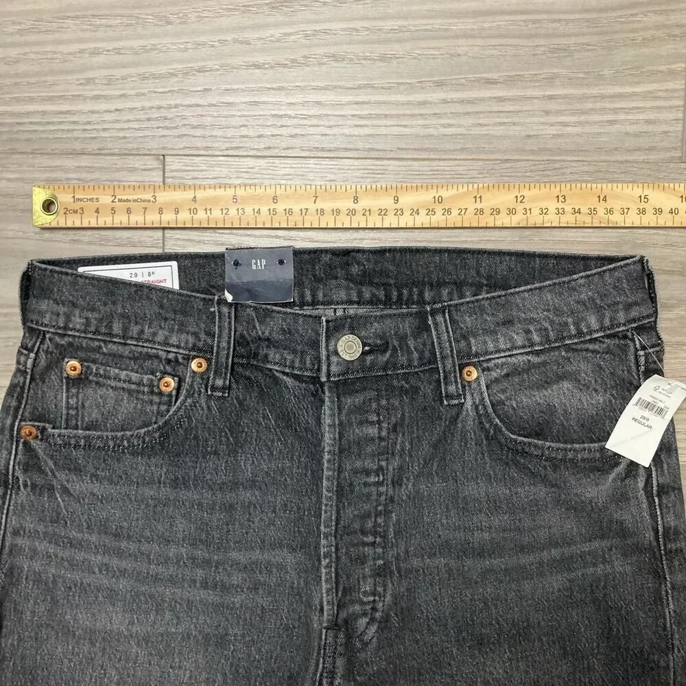 New With Tags GAP Cheeky High Rise Straight Jeans Raw Hem Washed Black Size 29 - Picture 2 of 8
